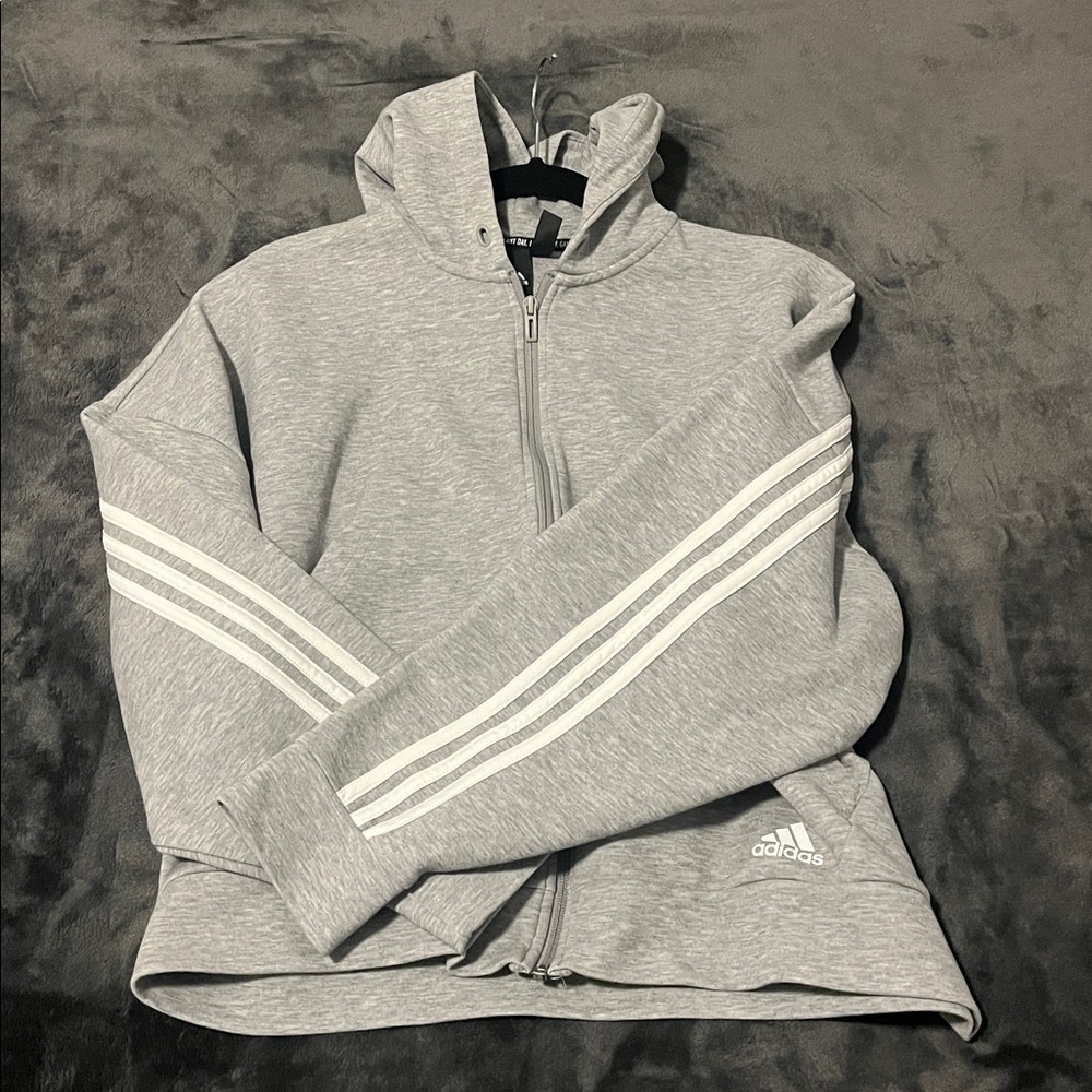 Adidas Women Gray Zip-Up Cropped Hoodie XL